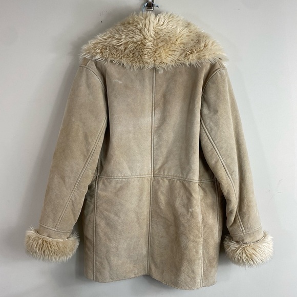 Vintage Penny Lane Wilsons Tan‎ Suede Leather Faux Fur Collar Jacket Coat Sz L - Picture 10 of 15